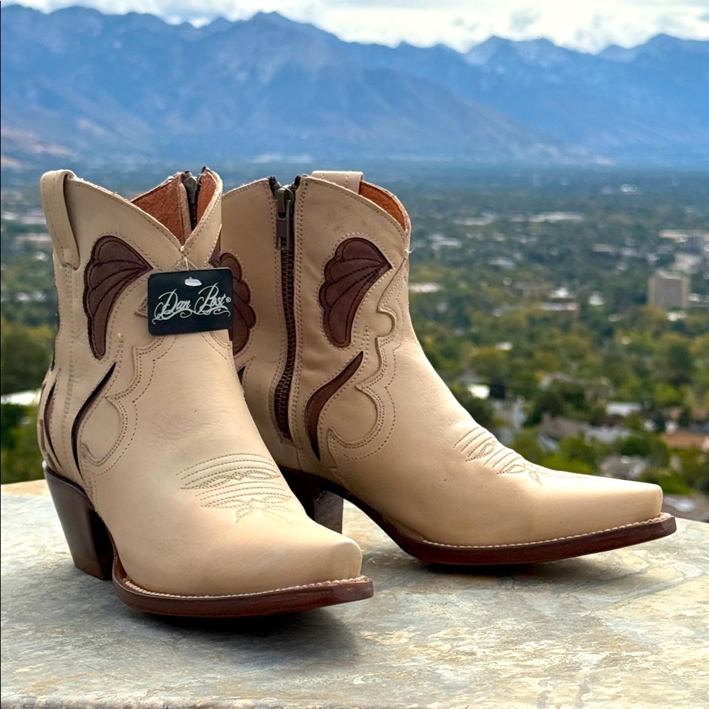 Off-white and brown western cutout boots by Den Post. New with tags.